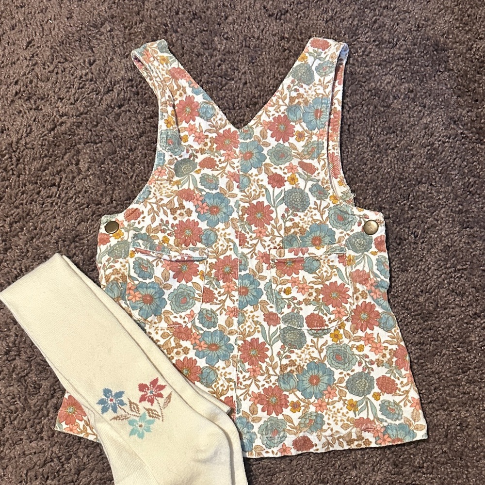 Floral corduroy Overall skirt with Tights